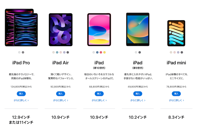 iPad種類一覧（2024年4月）